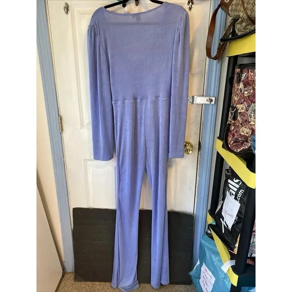 Shein Sexy Flirty Cutout Women's Jumpsuit L Flounce Sleeve Flare Leg Stretchy - Picture 9 of 13